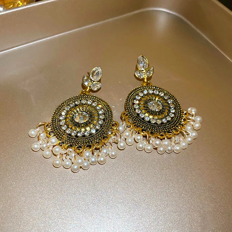 Rhinestone Alloy Bead Dangle Earrings Trendsi