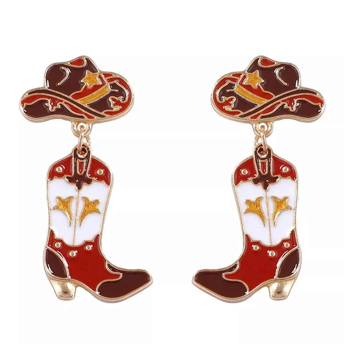 18K Gold-Plated Cowboy Hat Boots Dangle Earrings Trendsi