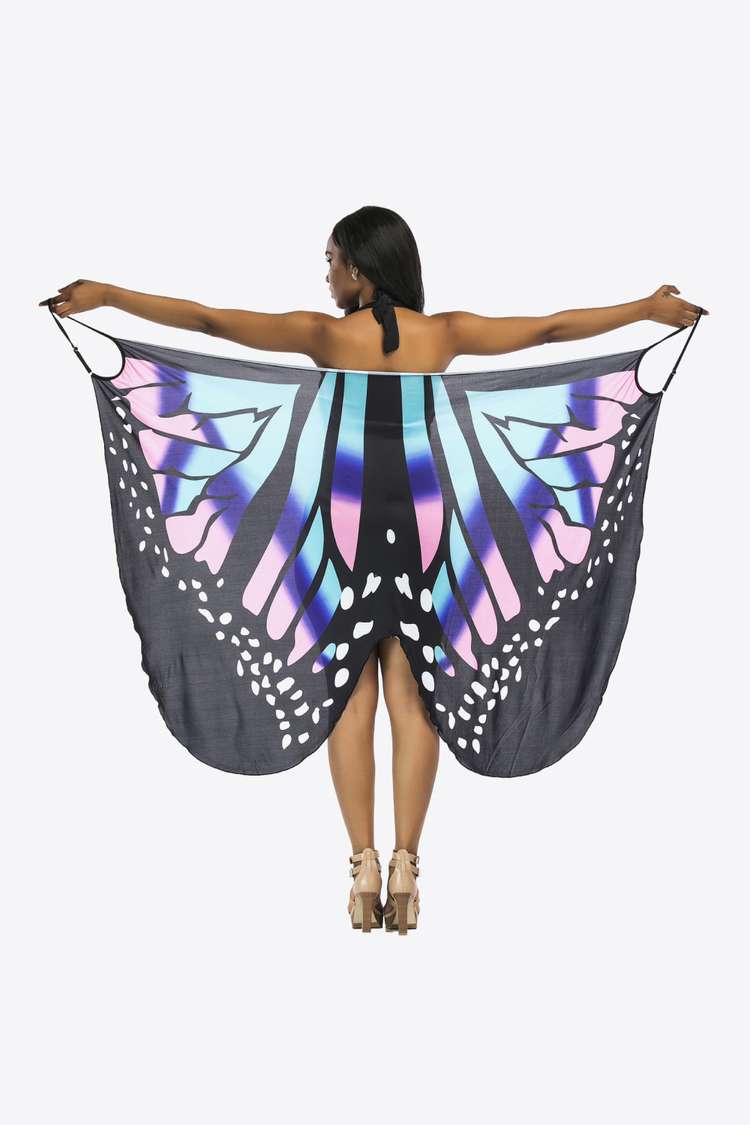 Butterfly Spaghetti Strap Cover Up Blue One Size Trendsi