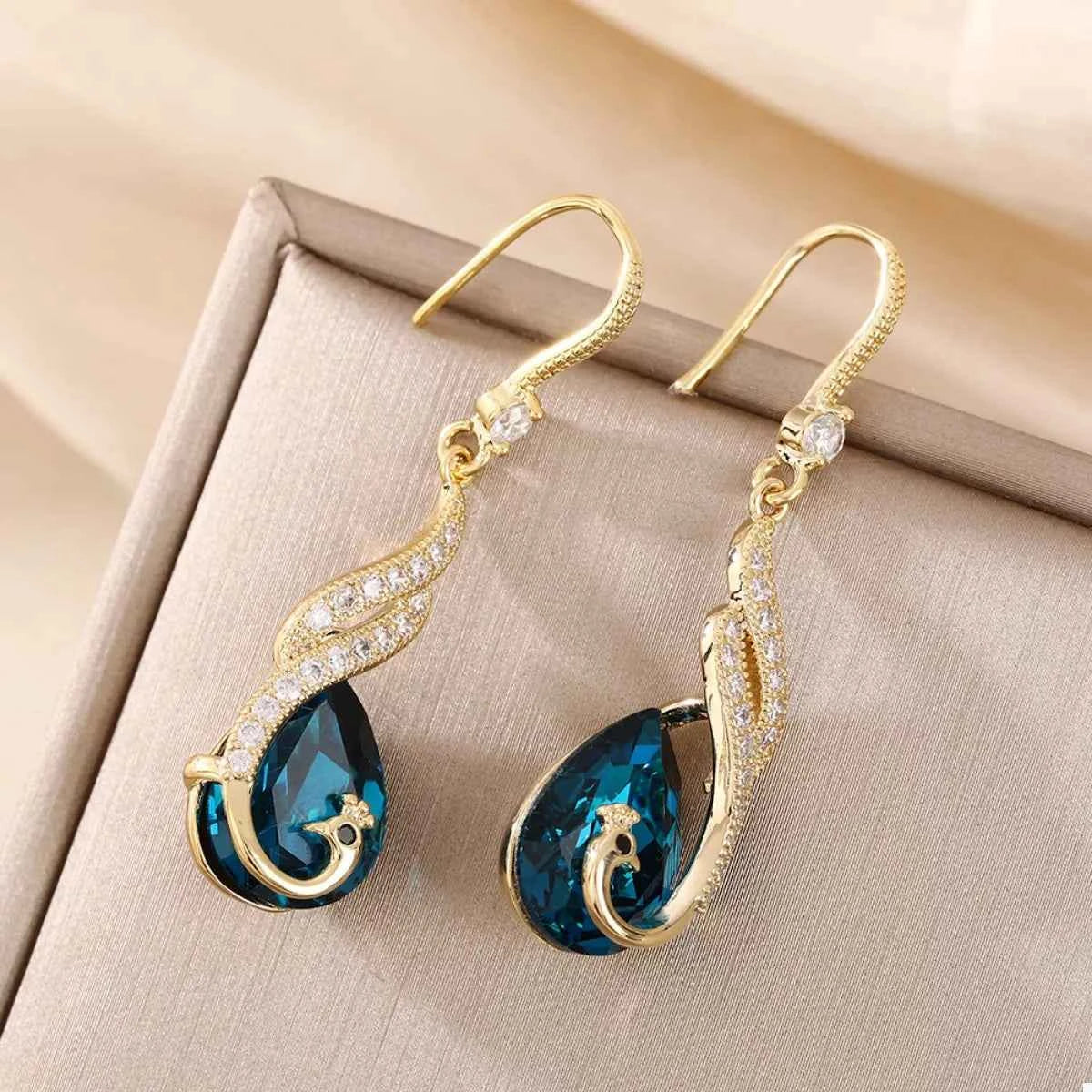 18K Gold-Plated Peacock Teardrop Earrings Trendsi