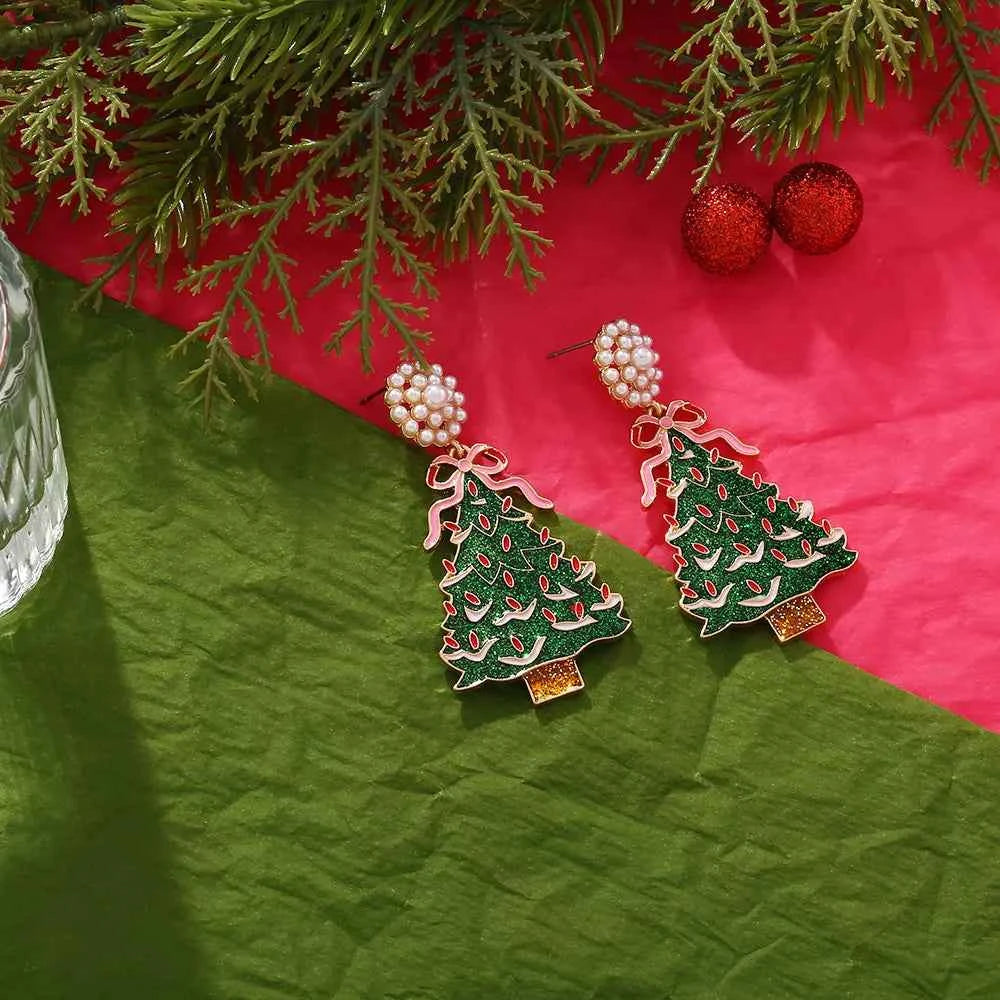 Christmas Tree Dangle Earrings with Pearl Dark Green onesize Trendsi
