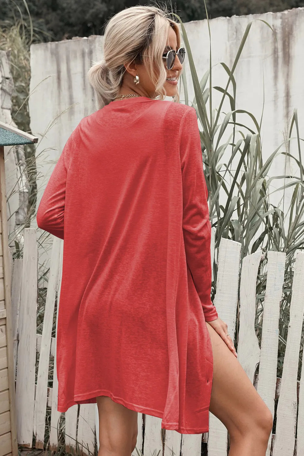 Button Up Long Sleeve Cover Up Trendsi