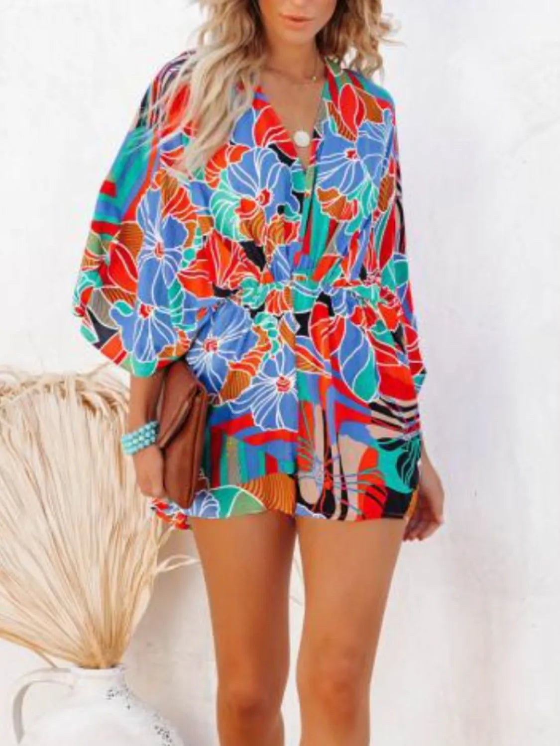 Oversized Tied Back Printed Romper Trendsi