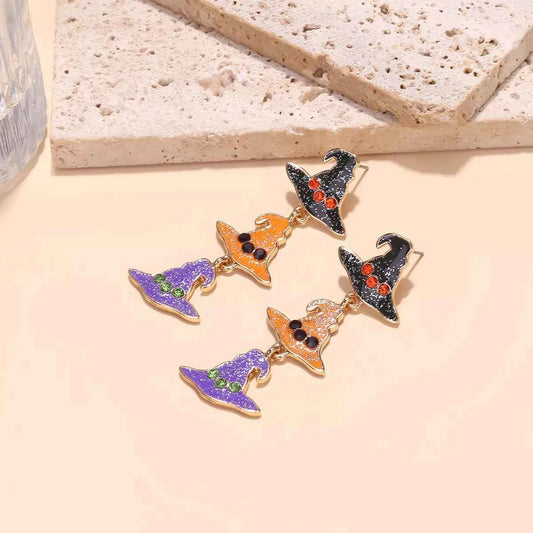 Halloween Witch Hat Drop Earrings - 18K Gold-Plated Sparkle Jewelry Tangerine onesize Trendsi