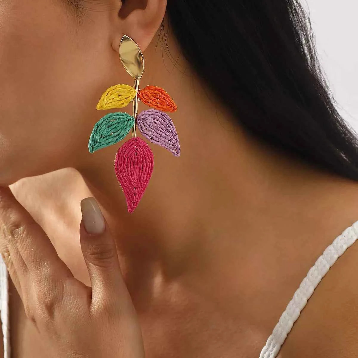 Rattan Woven Leaf Dangle Earrings Trendsi