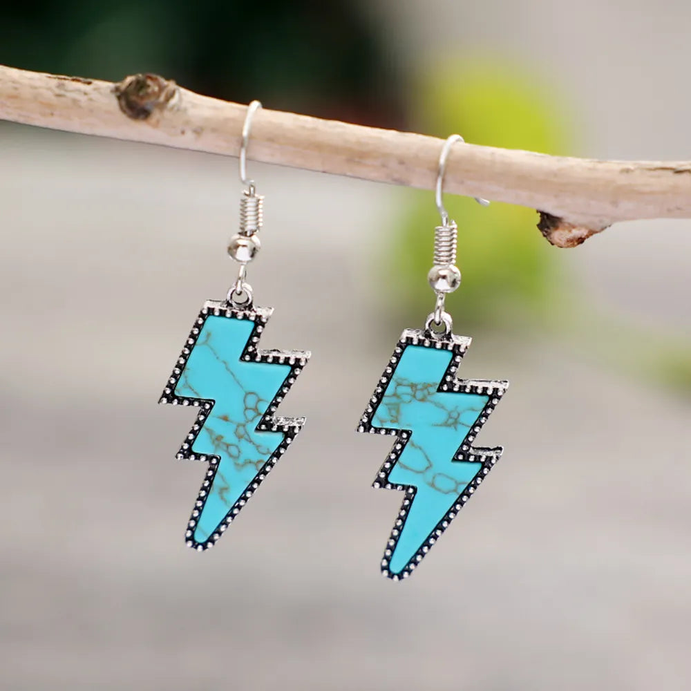 Artificial Turquoise Lightning Dangle Earrings Silver One Size Trendsi