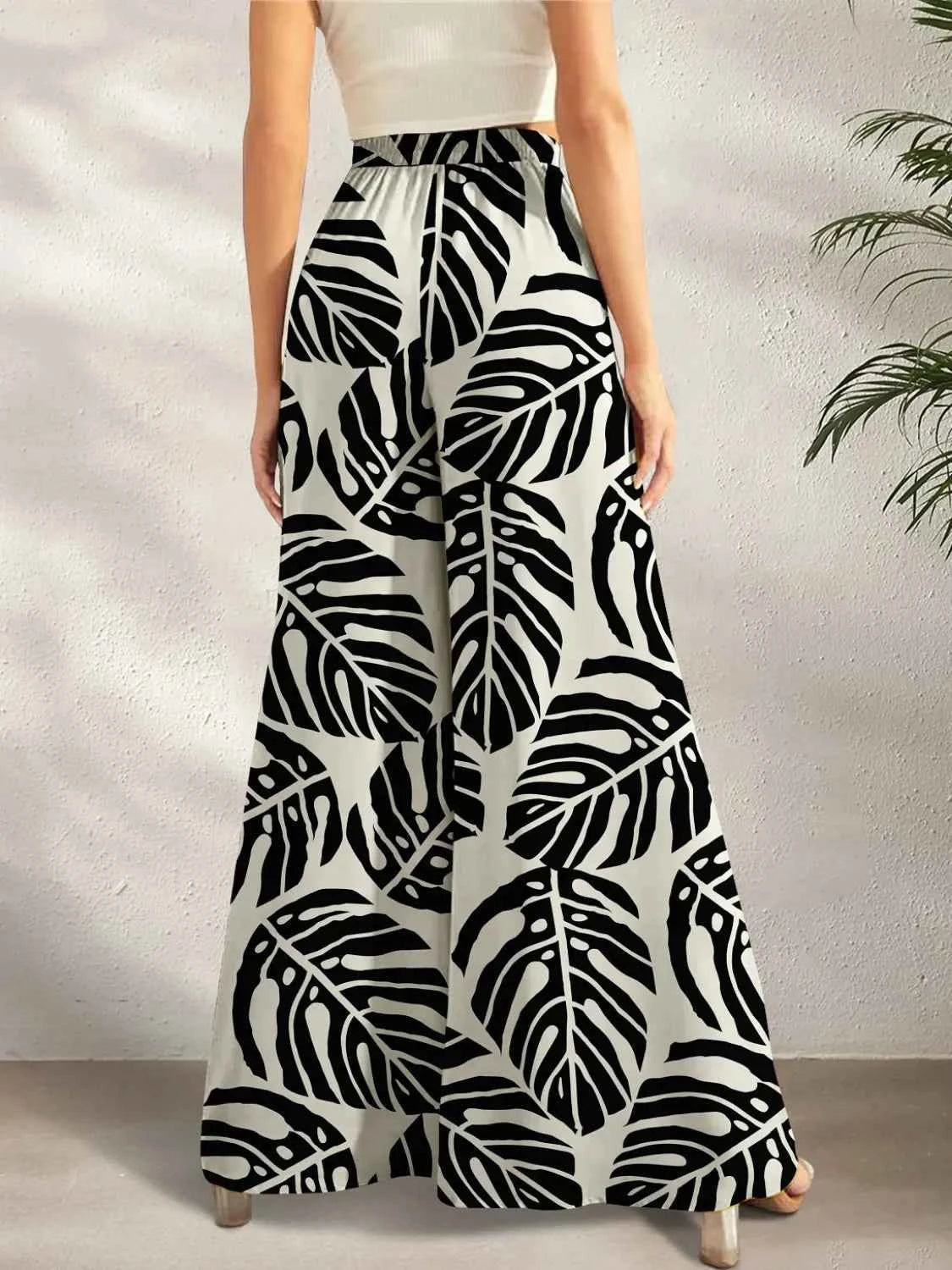 Printed Wide Leg Pants Trendsi