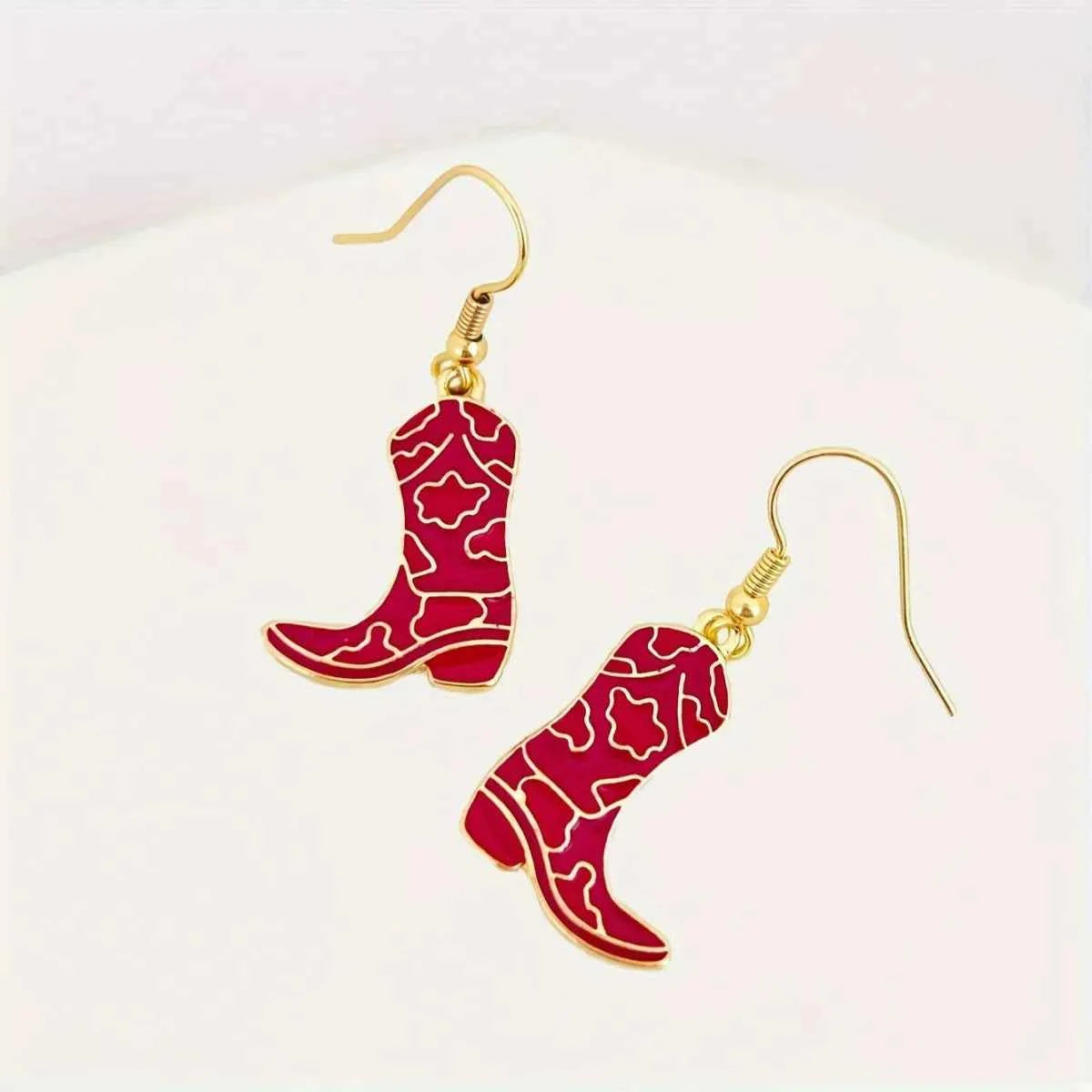 Cowgirl Boot Dangle Earrings Red onesize Trendsi