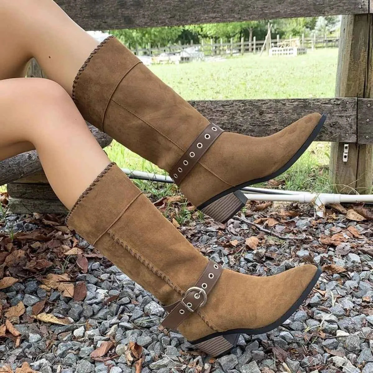 Point Toe Block Heels Boots Trendsi