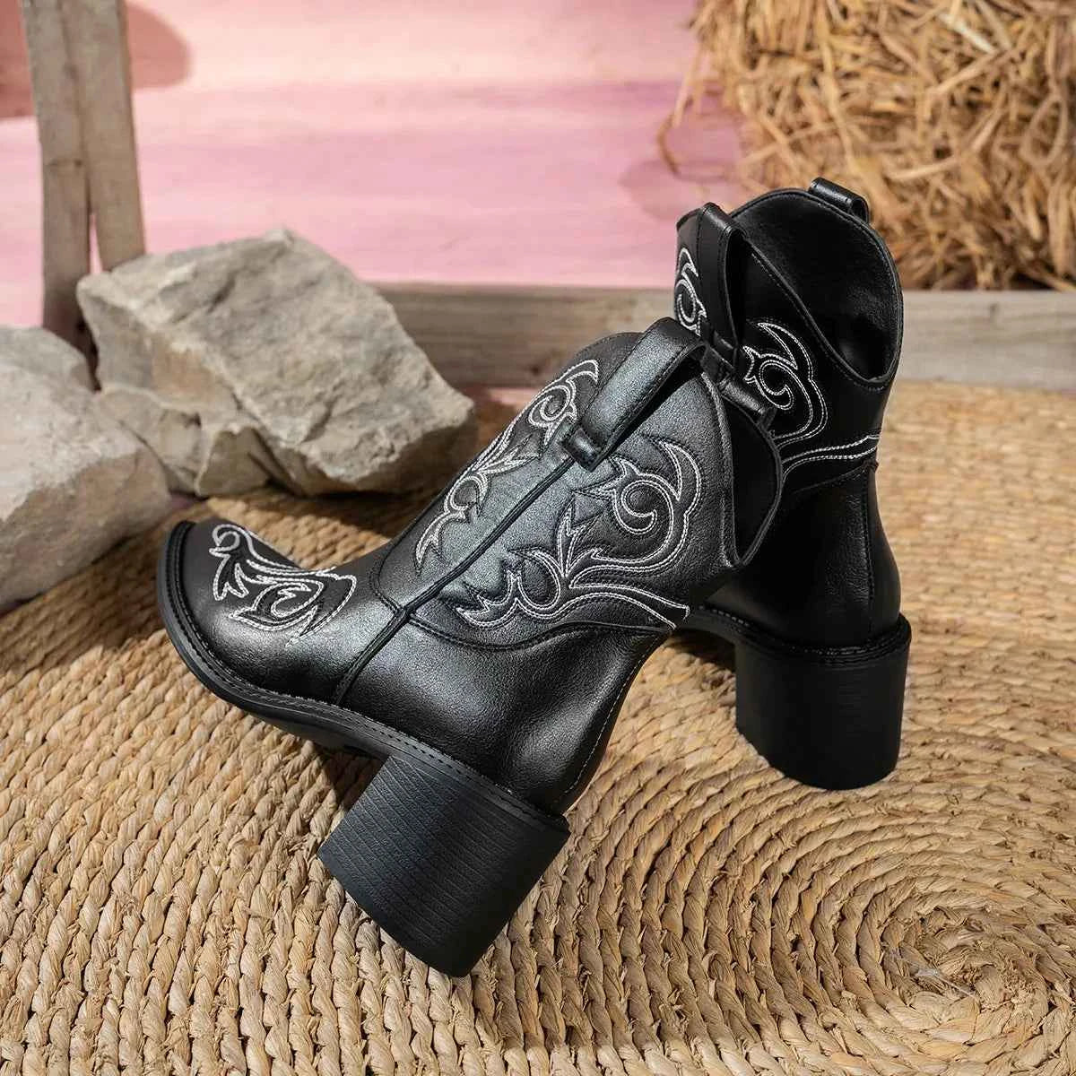 Point Toe Block Heels Boots Trendsi