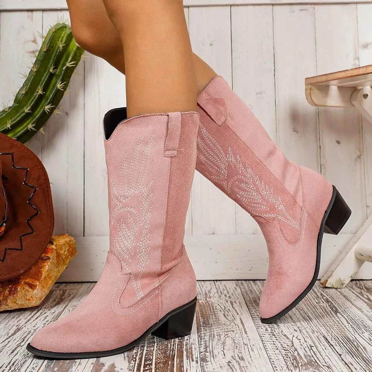 Point Toe Block Heels Boots Trendsi