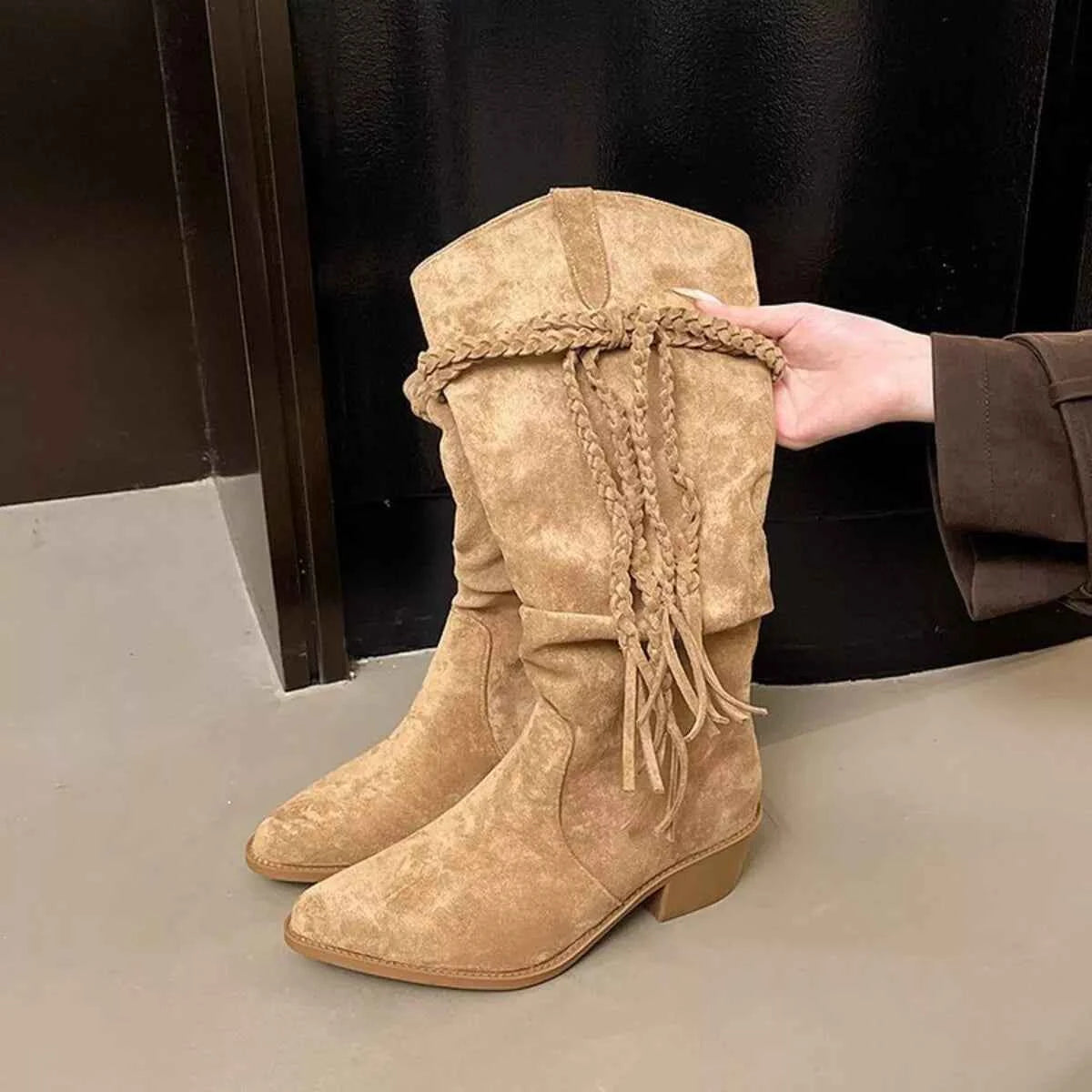 Point Toe Block Heels Boots Trendsi