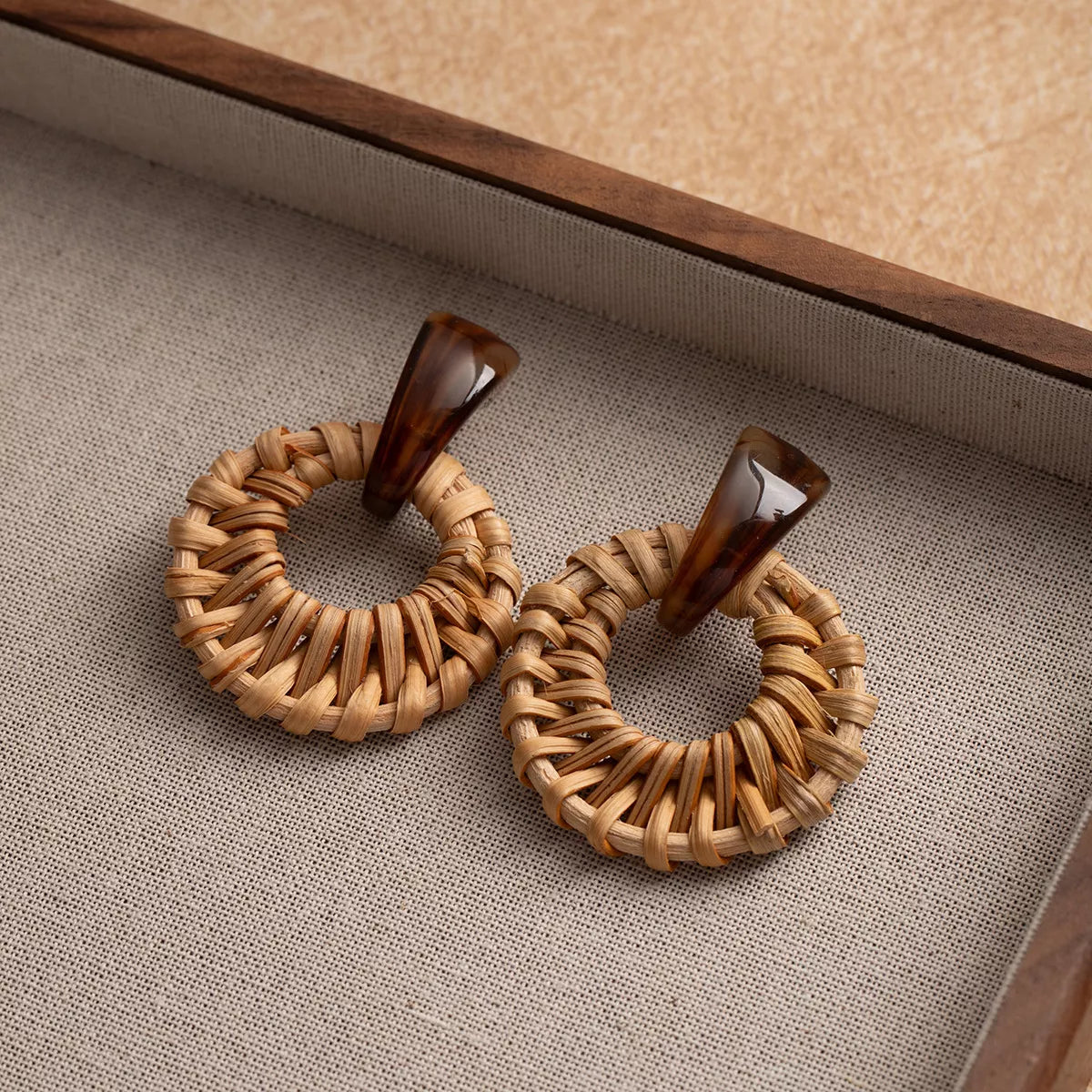 Bohemian Rattan Woven Hoop Earrings Trendsi