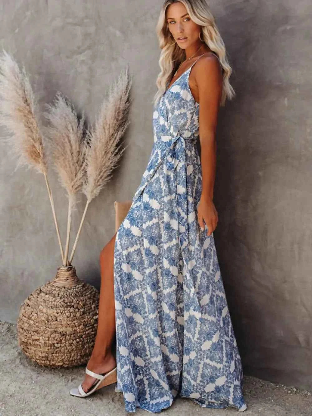 Printed Tied Maxi Cami Dress Trendsi
