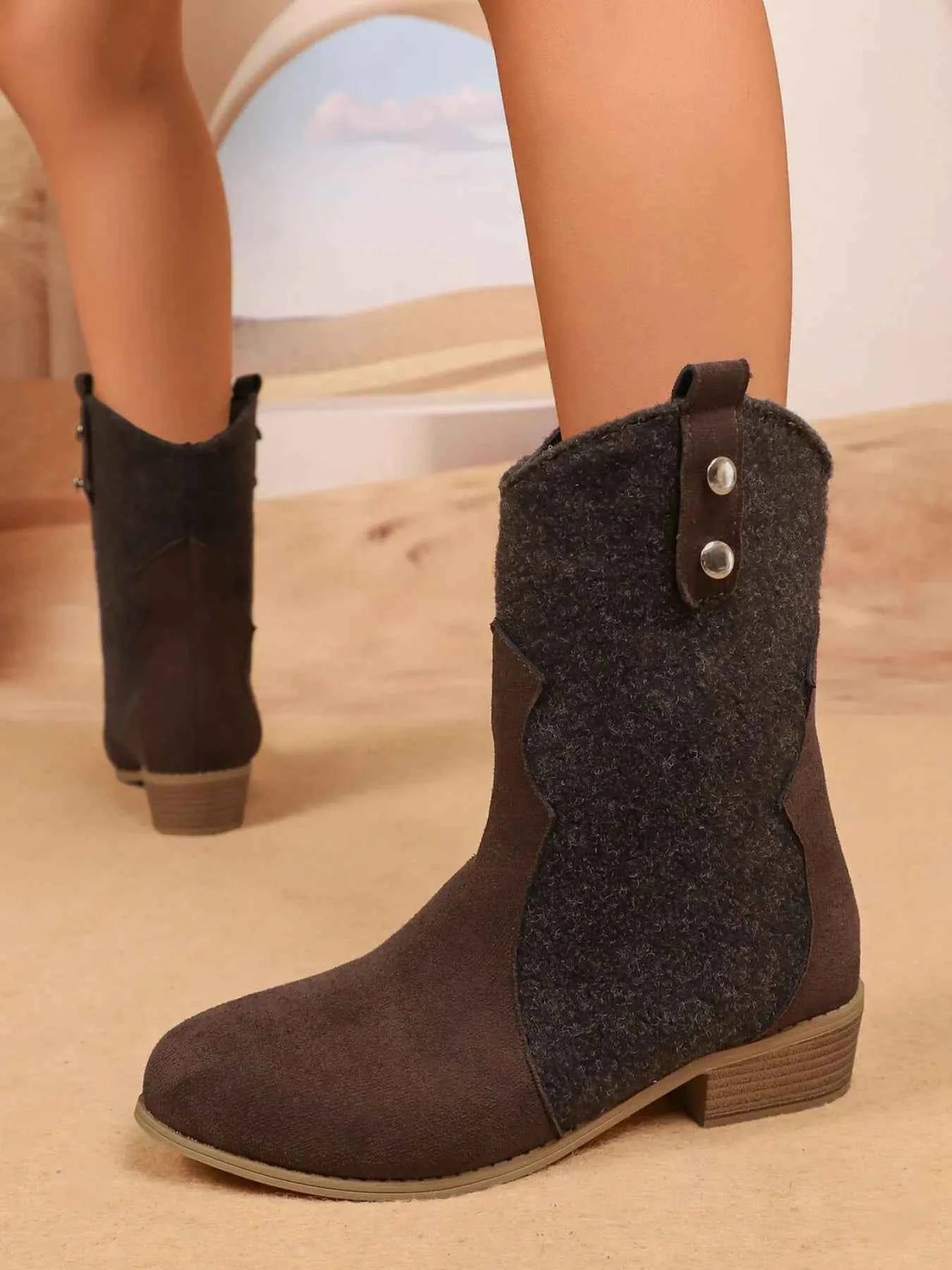 Mid-Calf Western Boots with Block Heels Trendsi