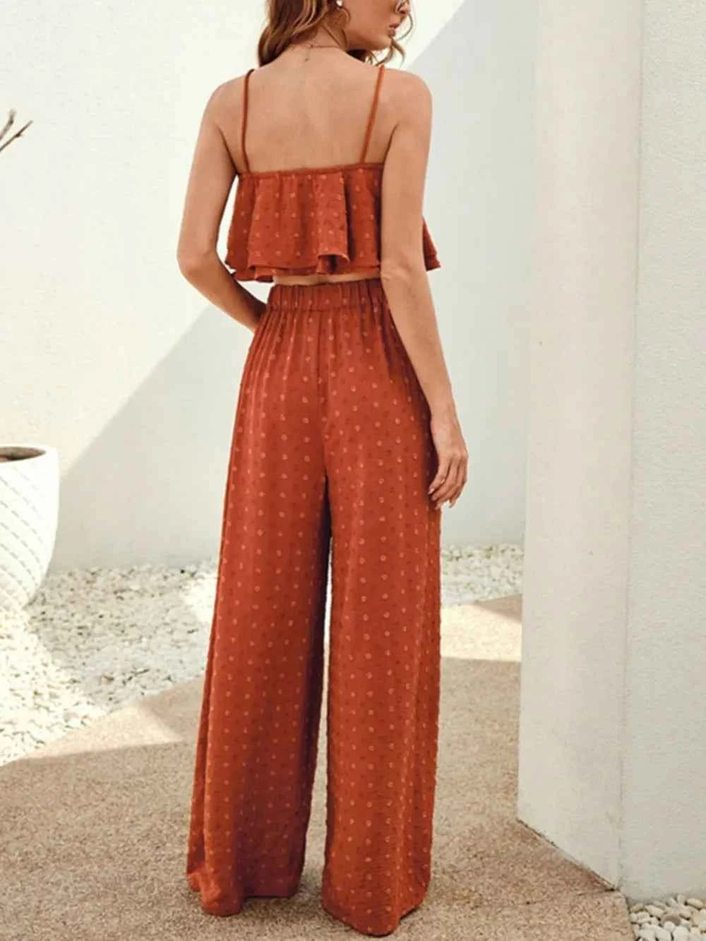 Swiss Dot Layered Cami and Pants Set Trendsi