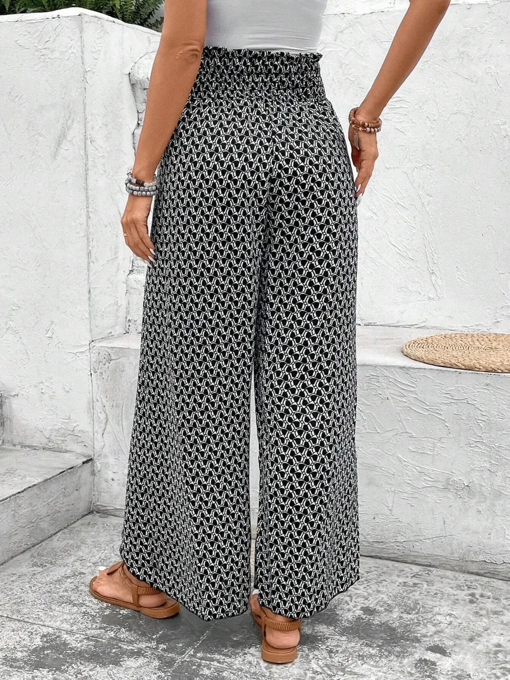 Tied Printed Wide Leg Pants Trendsi
