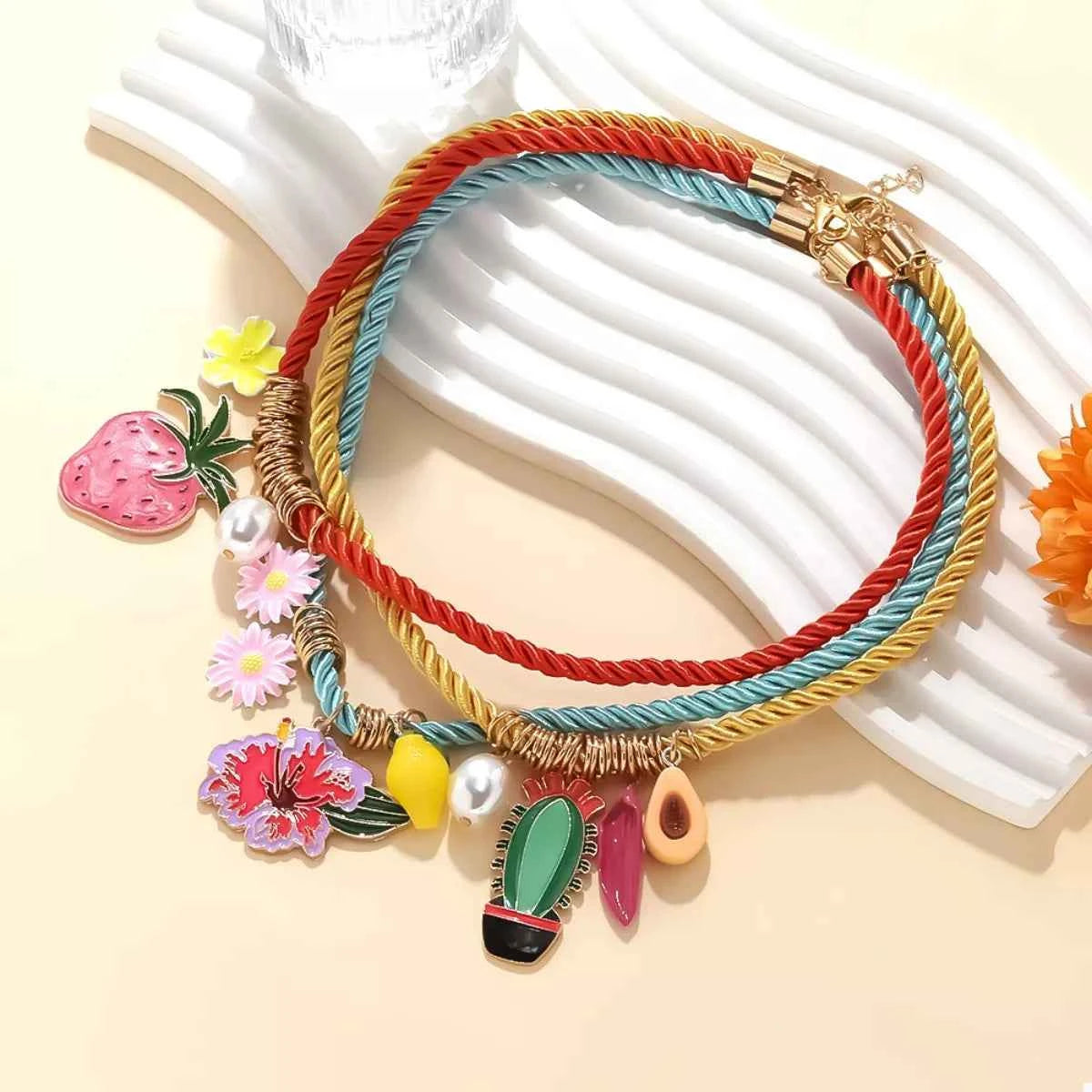 3 Piece Colorful Rope Charm Necklace Trendsi