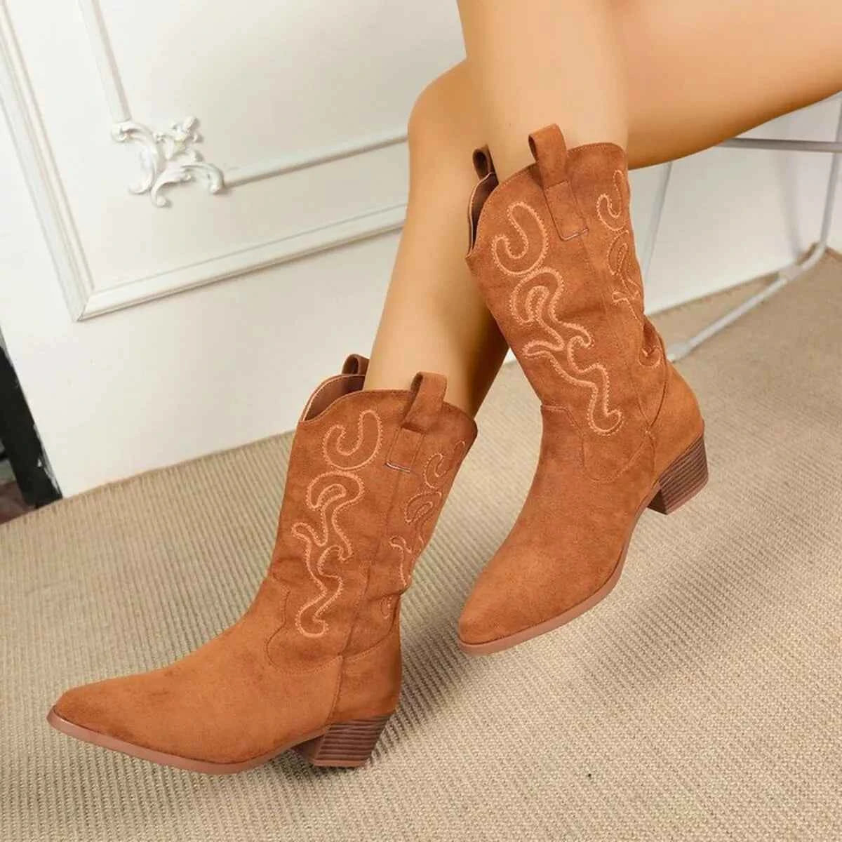 Point Toe Block Heels Boots Trendsi