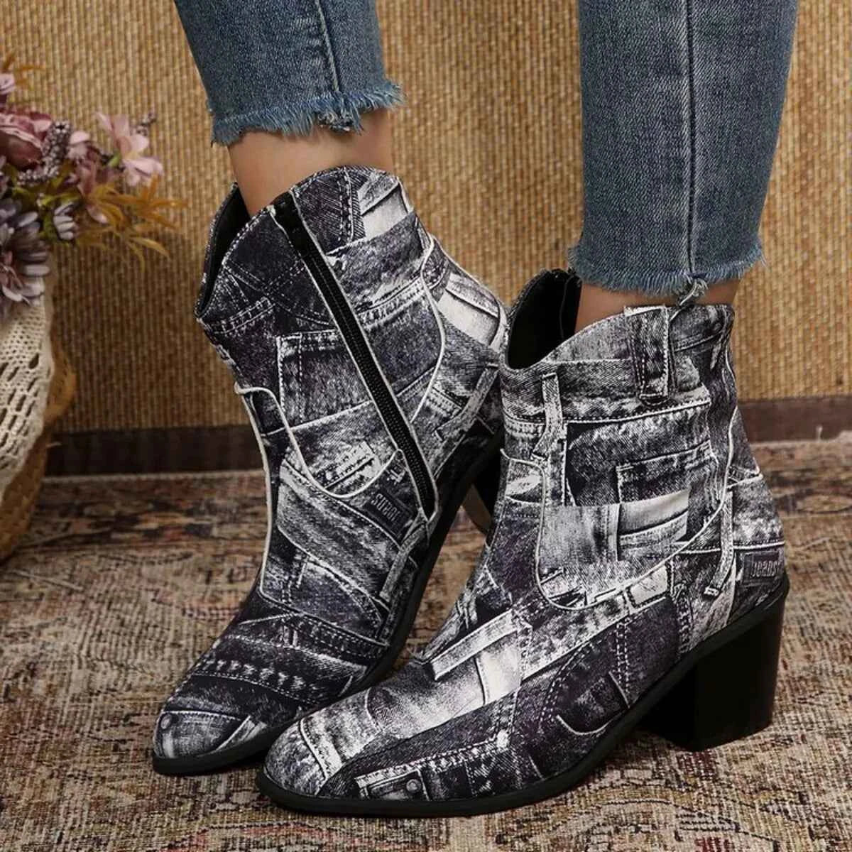 Point Toe Block Heels Boots Trendsi