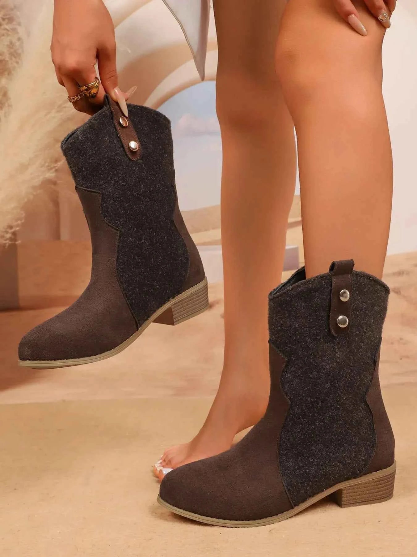 Mid-Calf Western Boots with Block Heels Trendsi