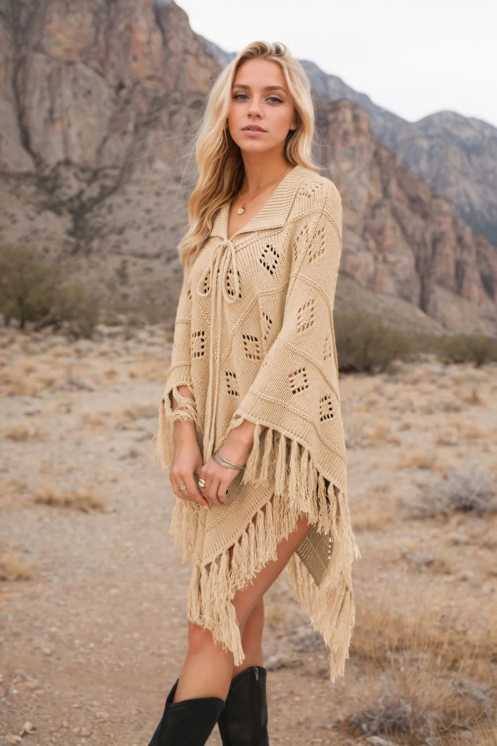 Tassel Hem Knit Cover Up Trendsi