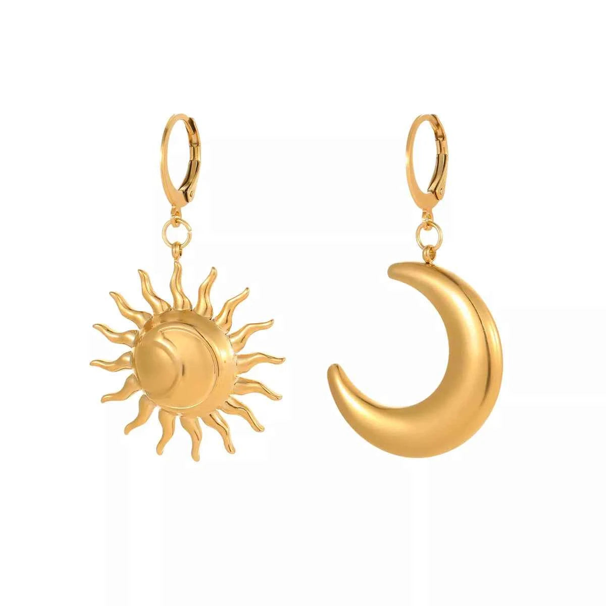 18K Gold-Plated Asymmetrical Sun & Moon Earrings Trendsi