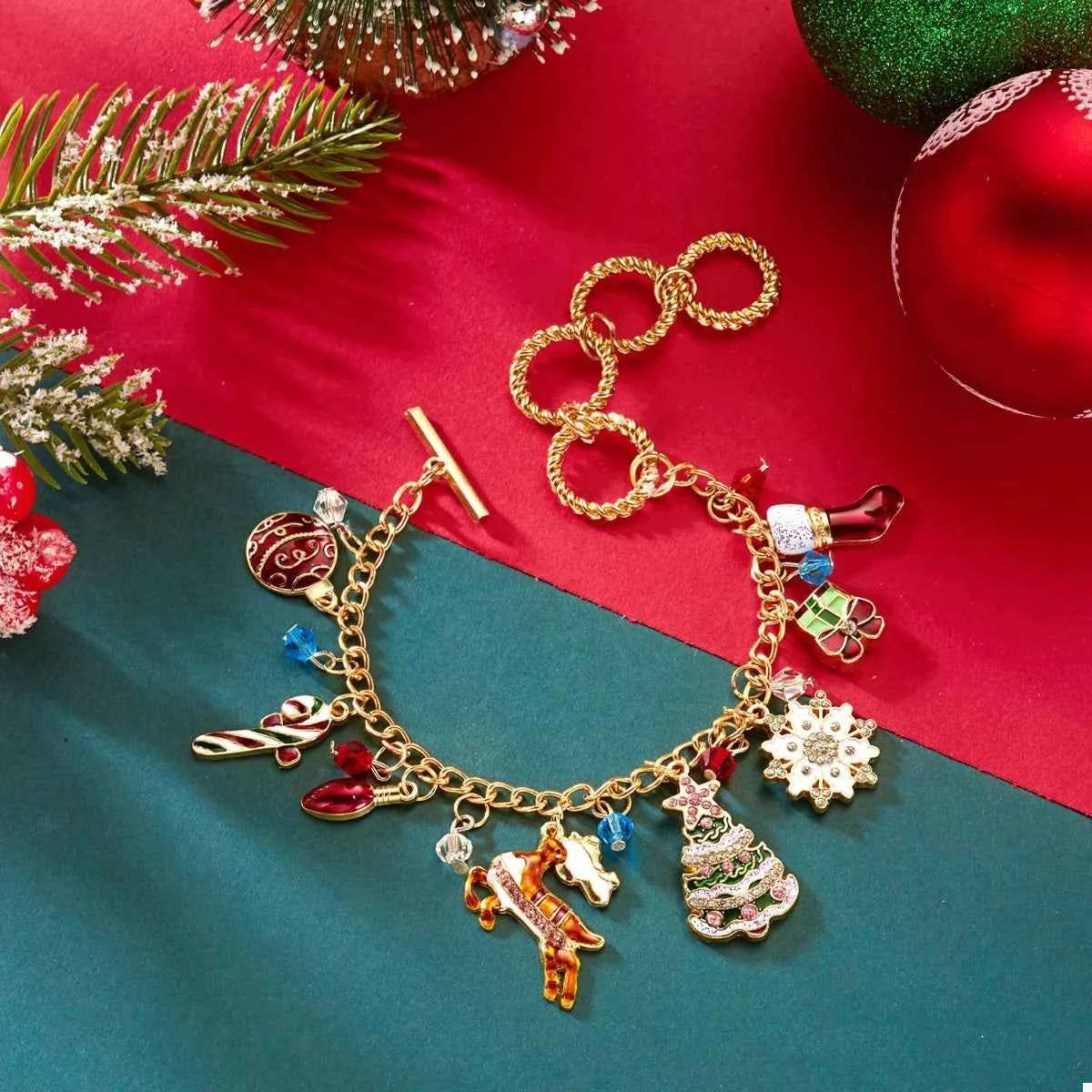 18K Gold-Plated Christmas Charm Bracelet Trendsi