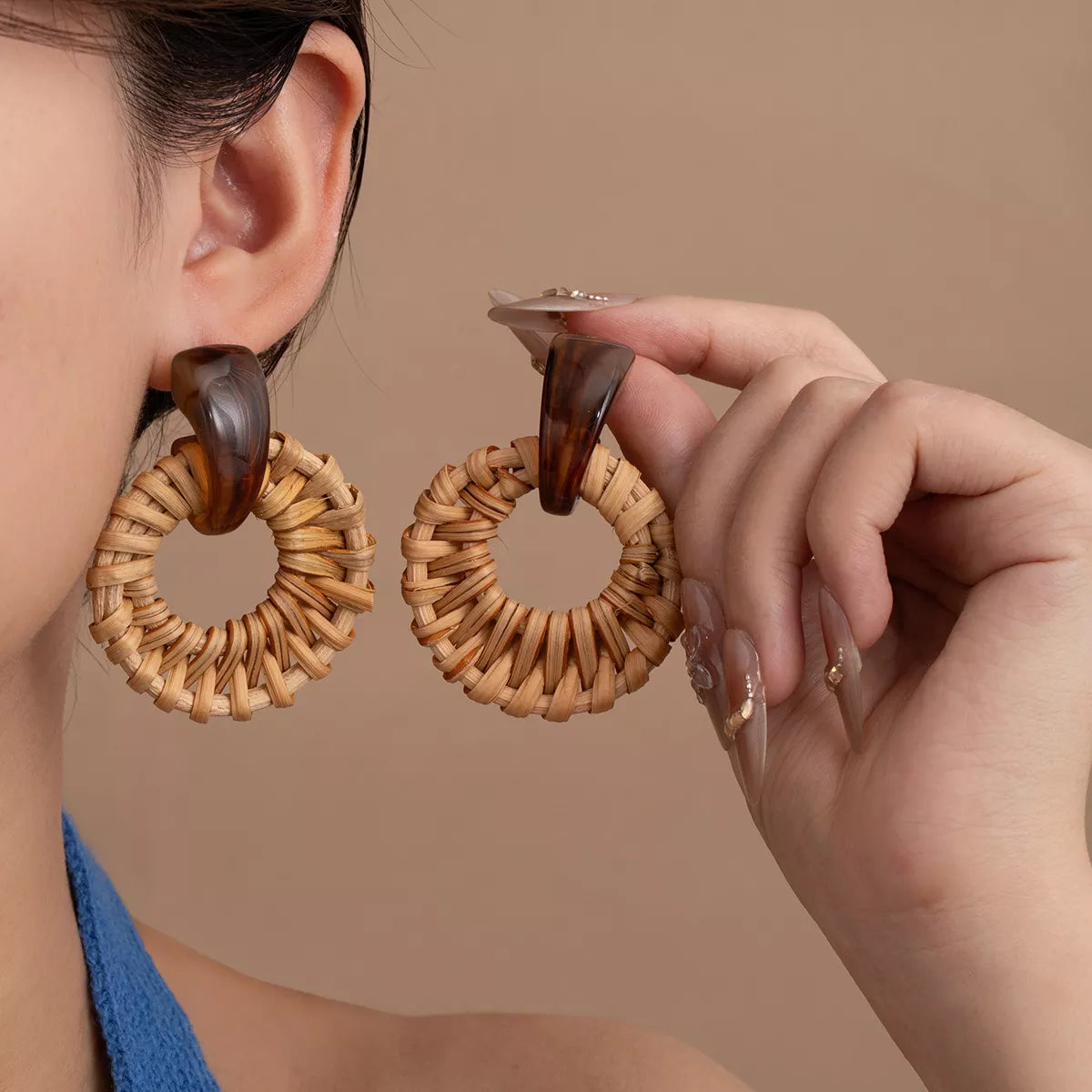 Bohemian Rattan Woven Hoop Earrings Trendsi