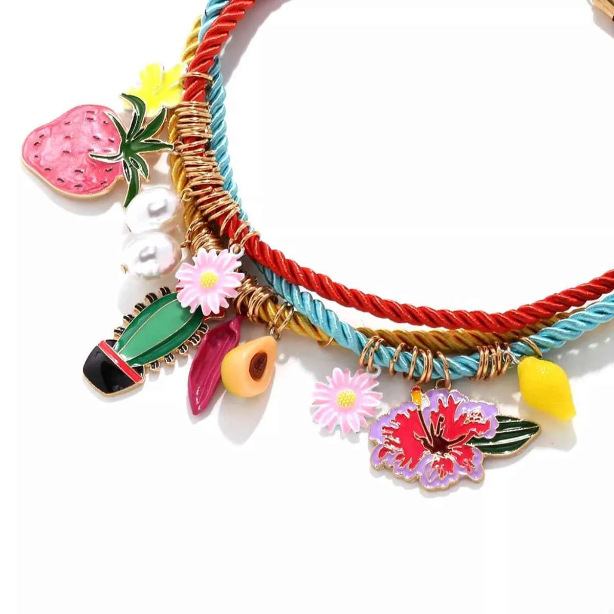 3 Piece Colorful Rope Charm Necklace Trendsi