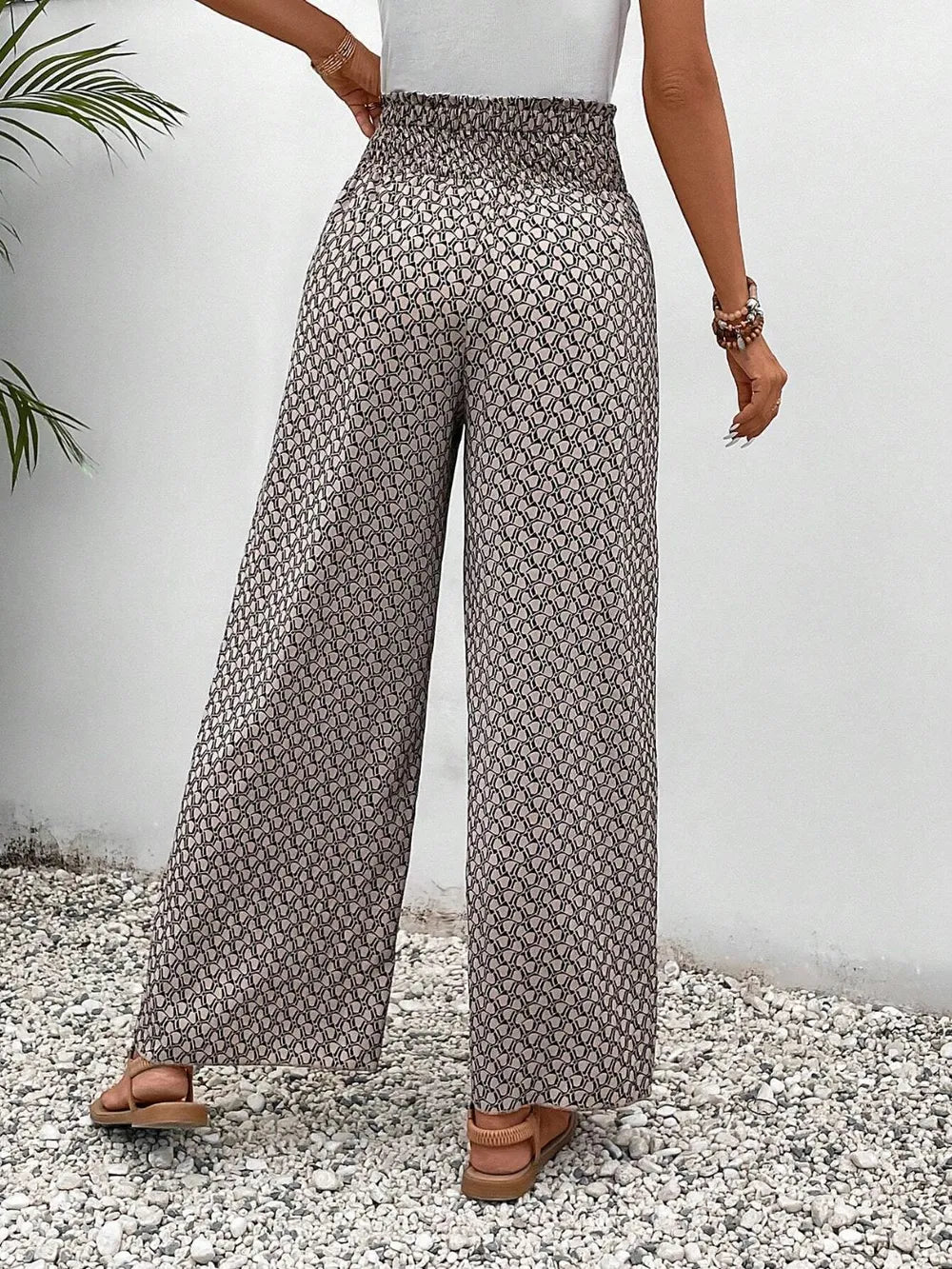 Tied Printed Wide Leg Pants Trendsi
