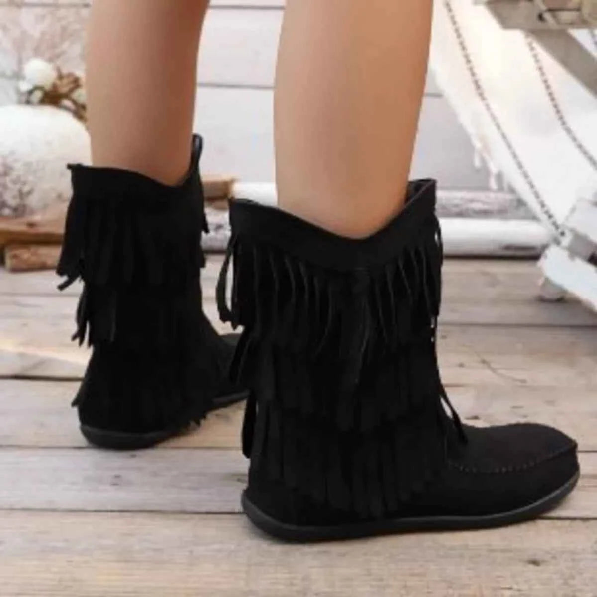 Fringe Round Toe Boots Trendsi