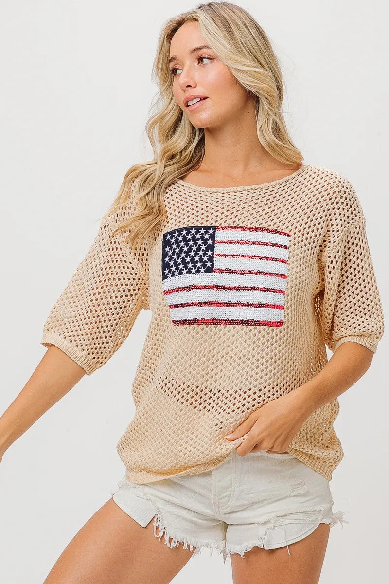 BiBi Sequin American Flag Knit Cover Up Trendsi