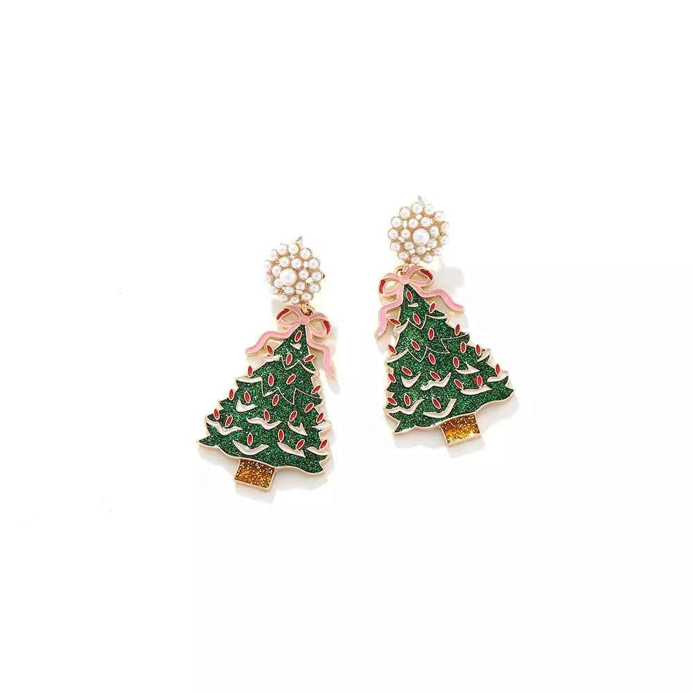 Christmas Tree Dangle Earrings with Pearl Trendsi