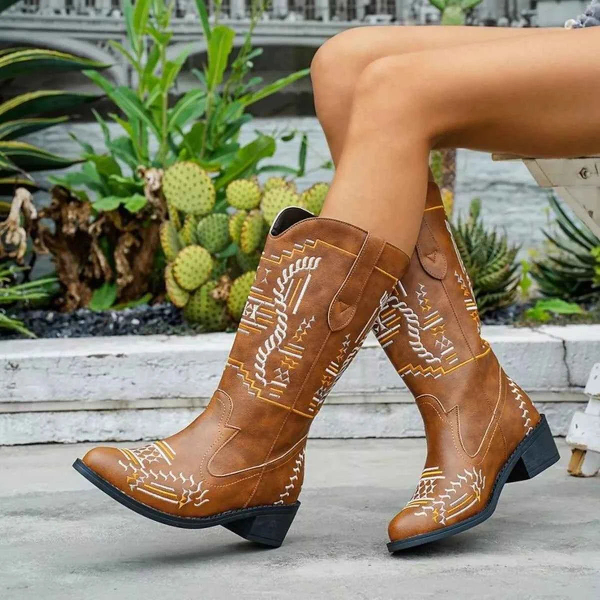 Point Toe Block Heels Boots Trendsi