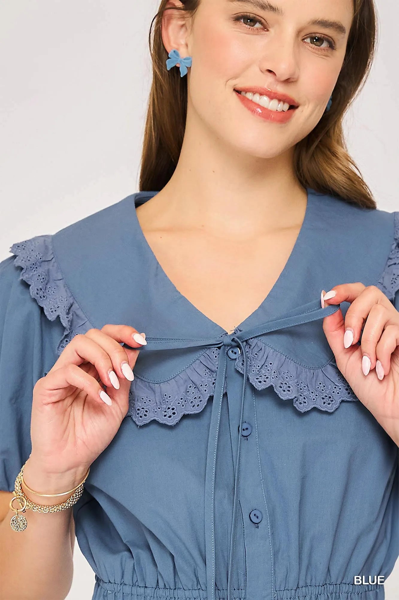 Umgee Collared Short Sleeve Button Down Romper Trendsi