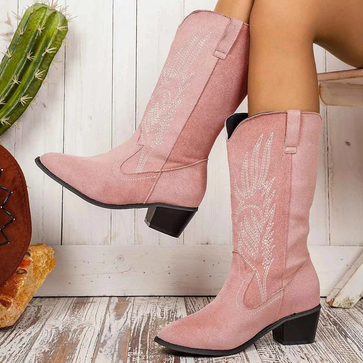 Point Toe Block Heels Boots Trendsi