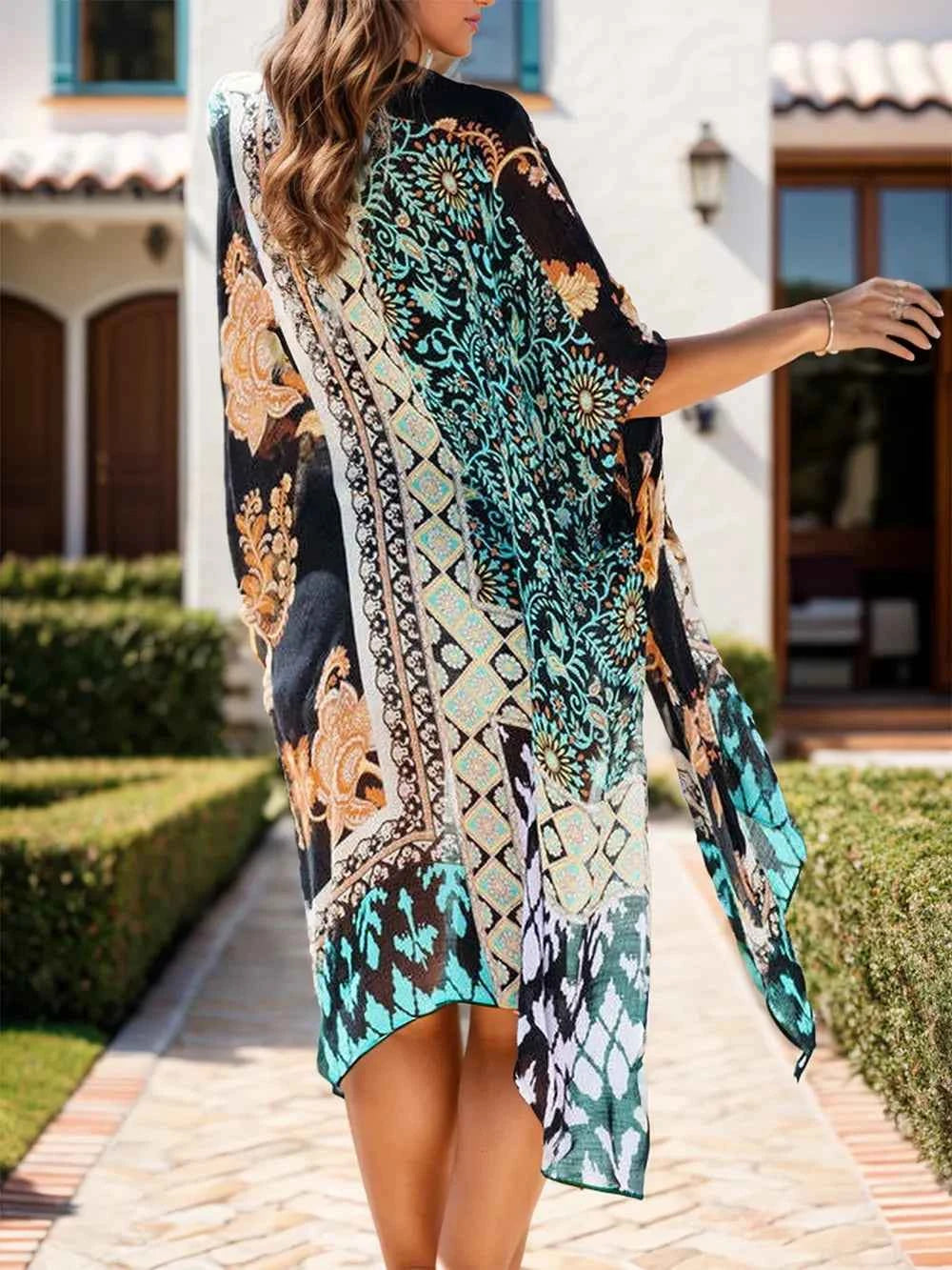 Printed Open Front Cover-Up Trendsi