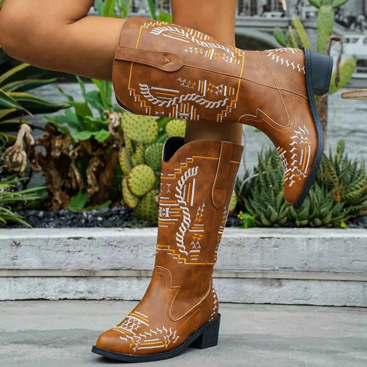 Point Toe Block Heels Boots Trendsi