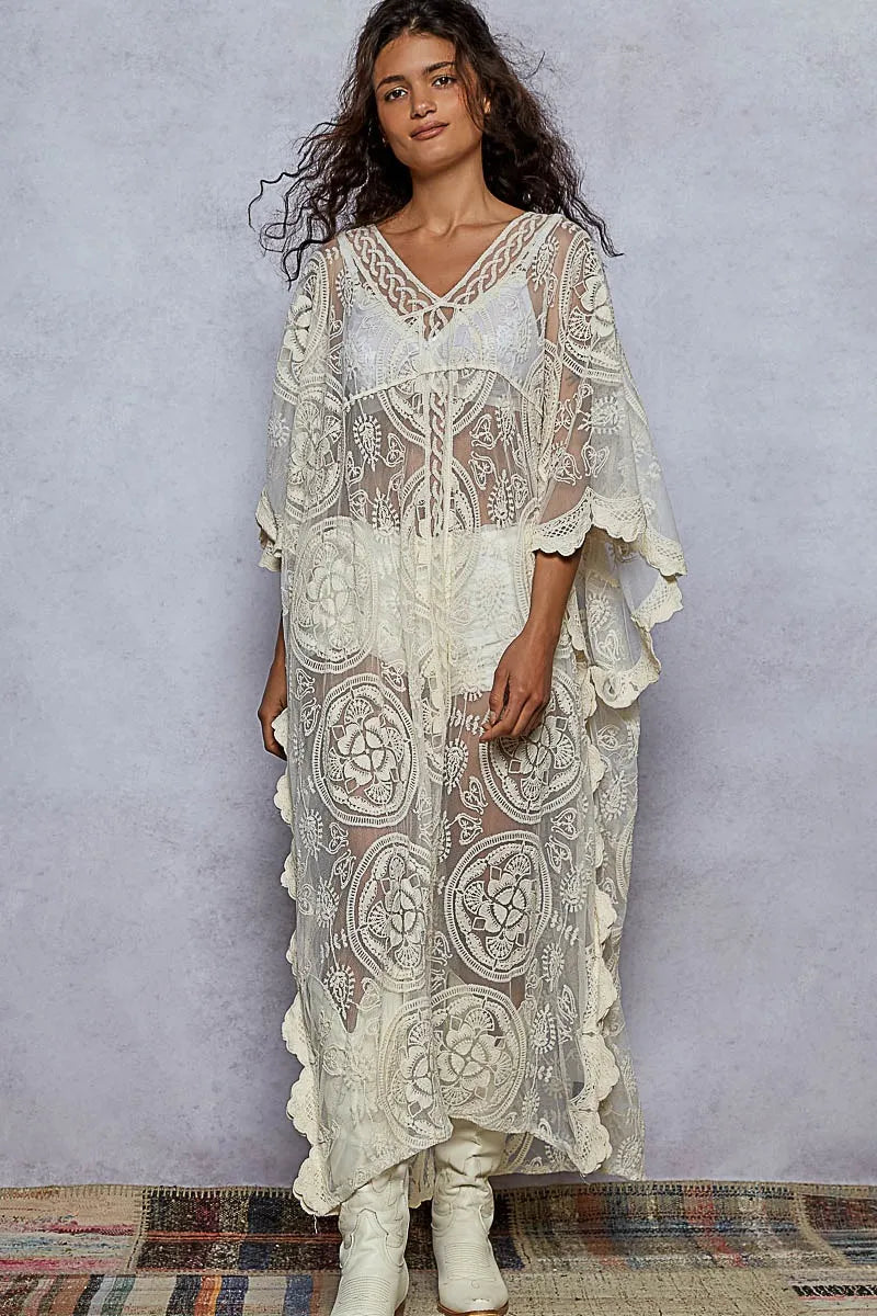 POL Lace Embroidered Beach Cover Up Kaftan Trendsi
