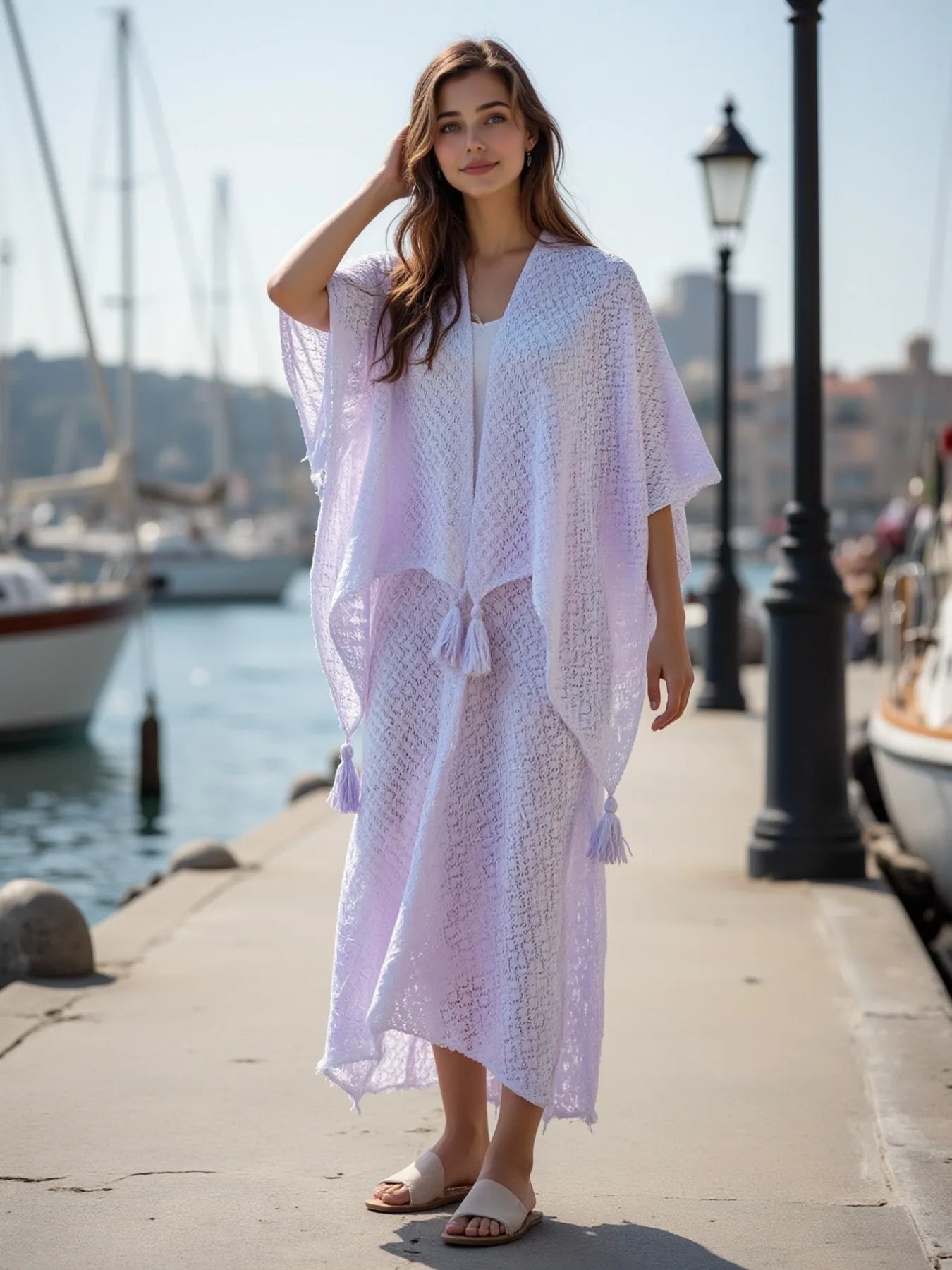 Openwork Tassel Gradient Knit Cover Up Trendsi