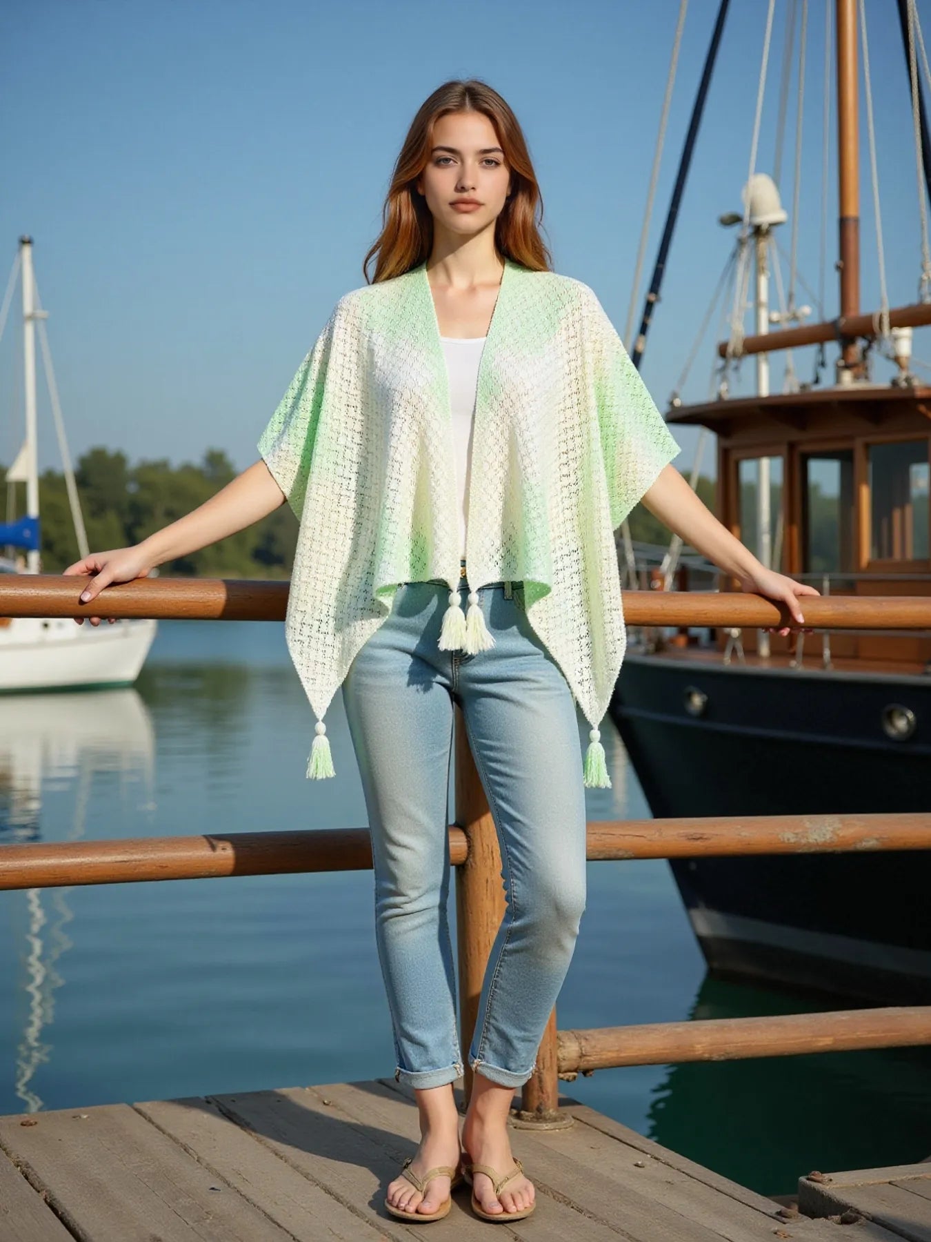 Openwork Tassel Gradient Knit Cover Up Gum Leaf One-size Trendsi