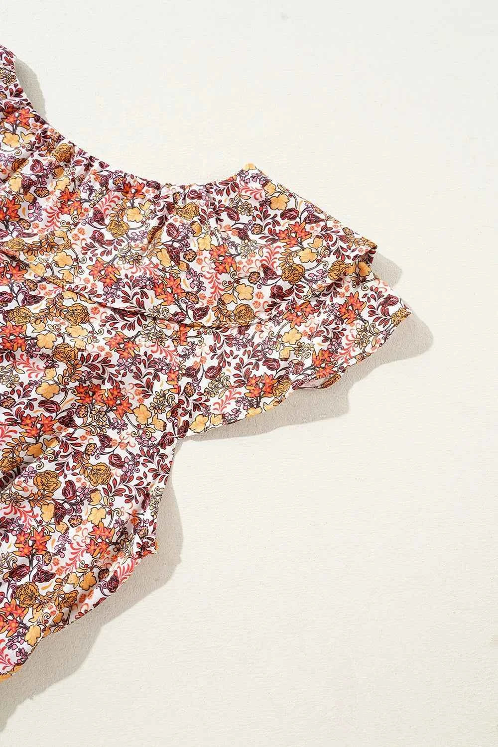 Floral Print Knot V Neck Ruffled Sleeve Blouse Trendsi