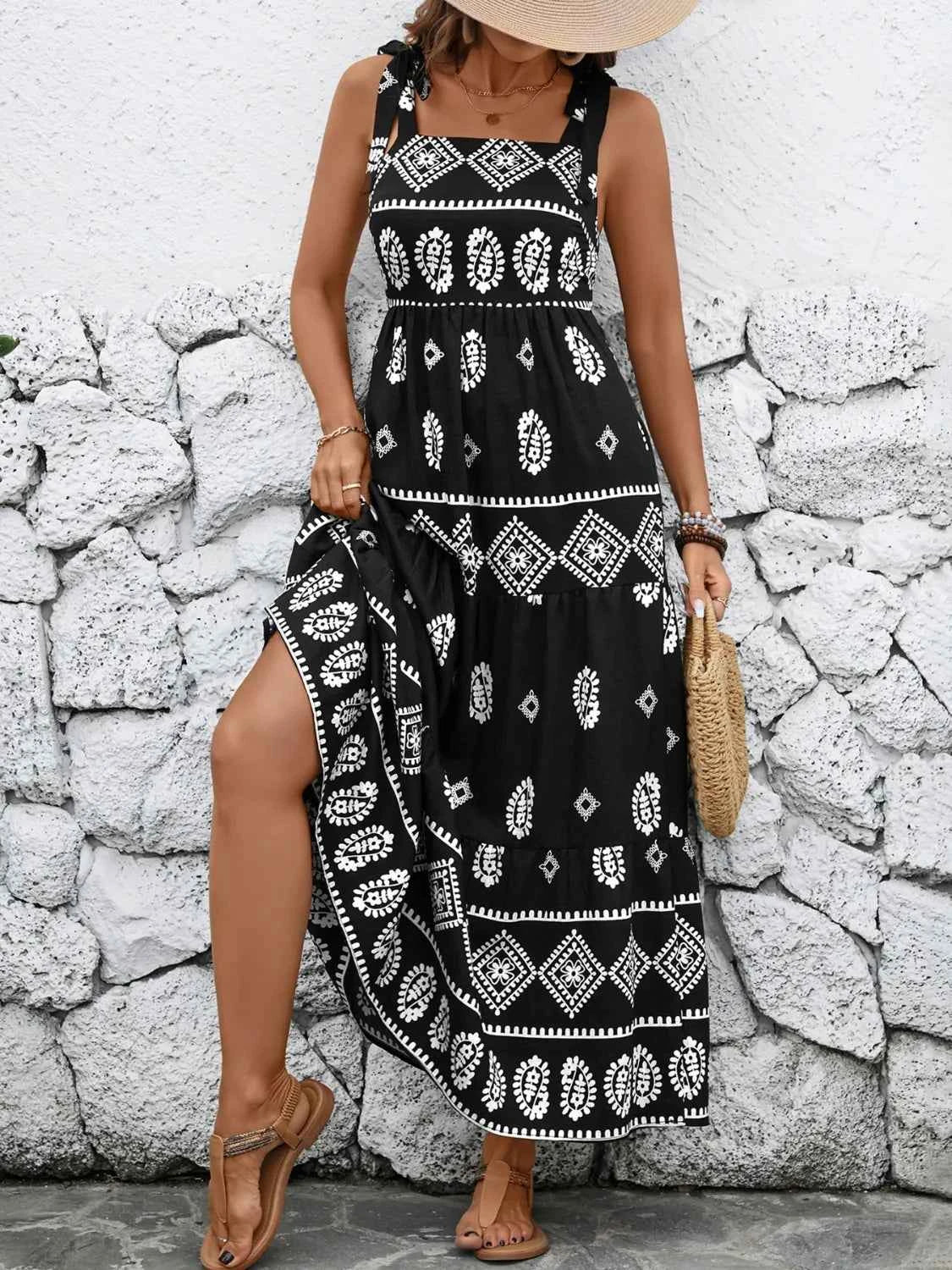 Printed Square Neck Maxi Cami Dress Trendsi