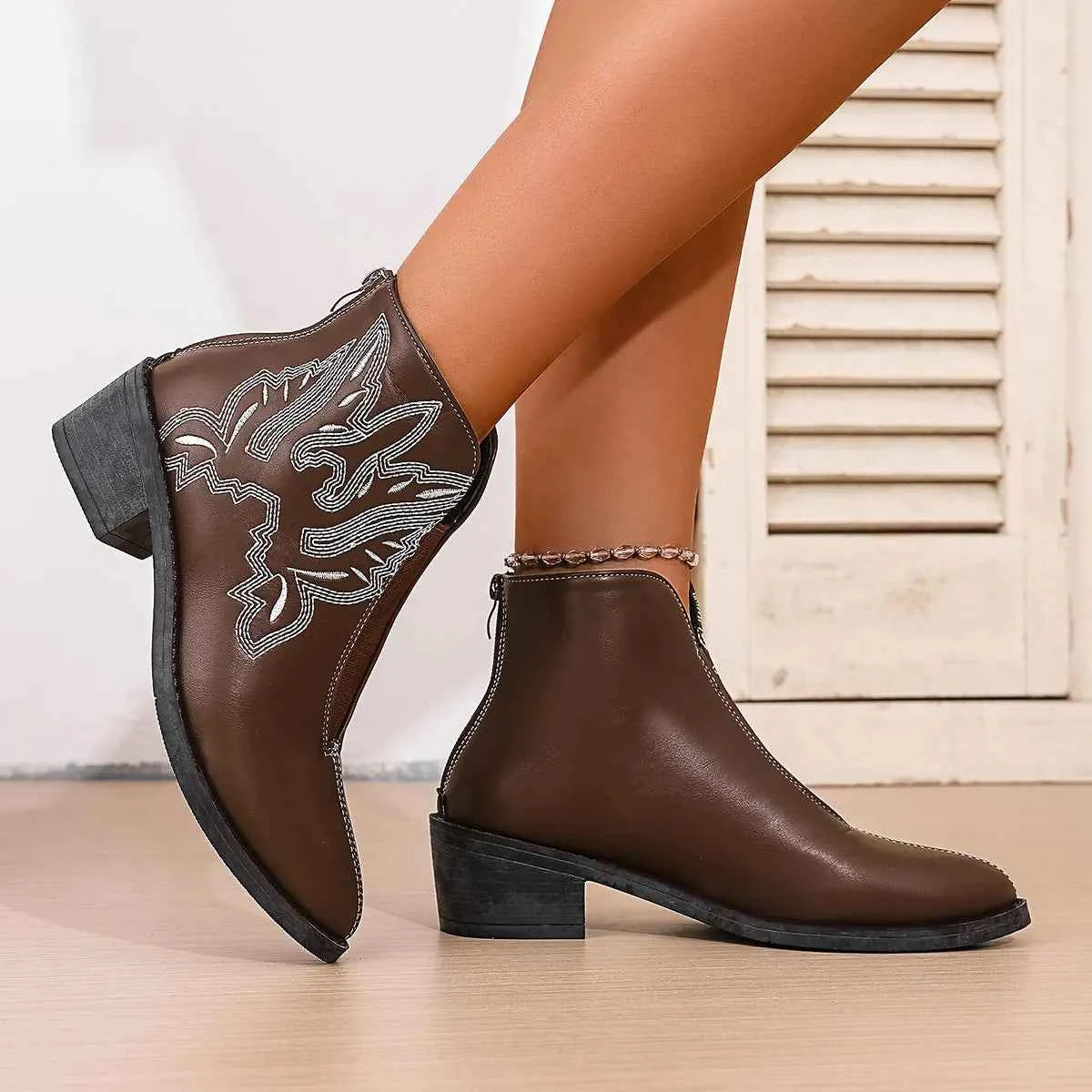 Western Embroidered Ankle Boots Trendsi
