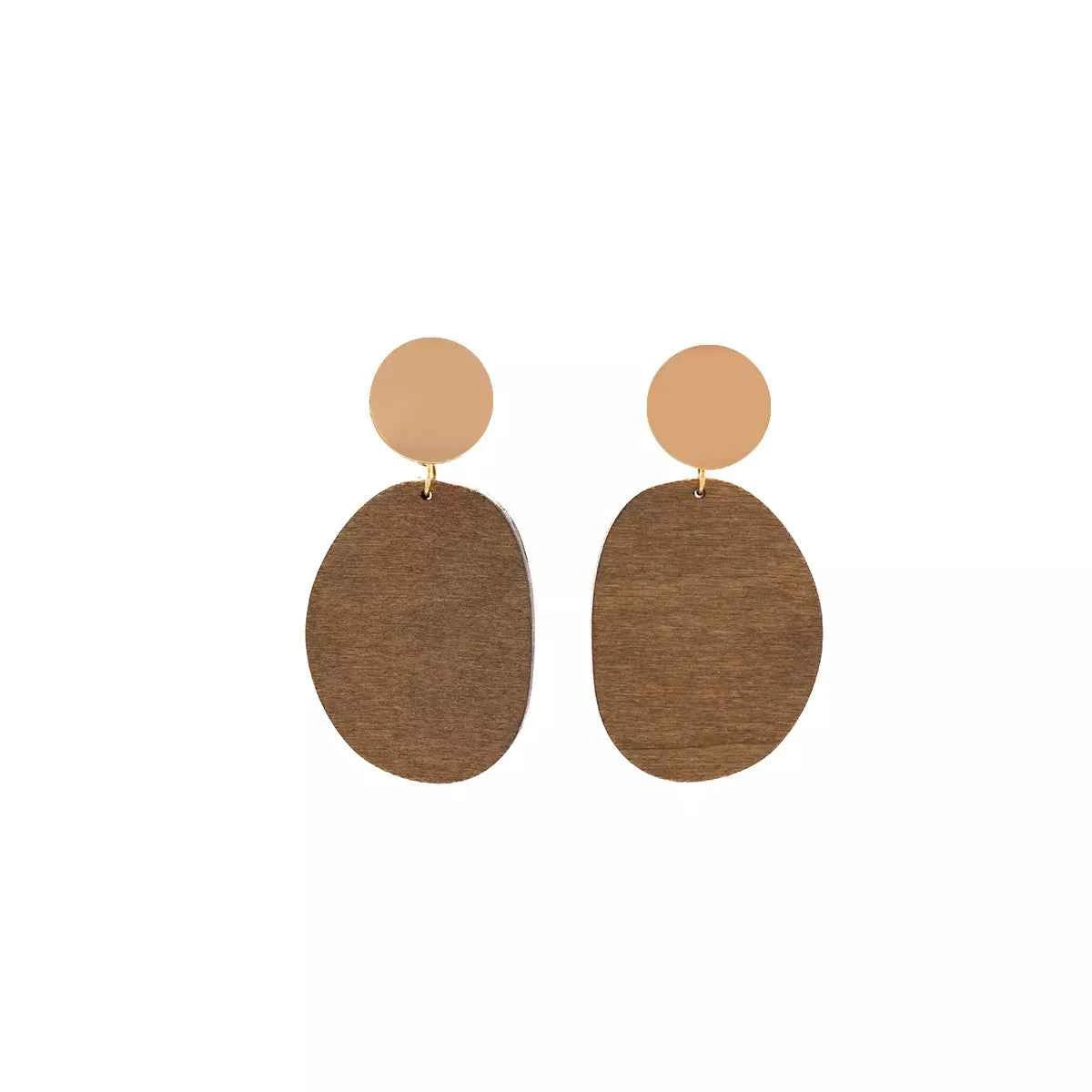18K Gold-Plated Geometric Wood Drop Earrings Trendsi