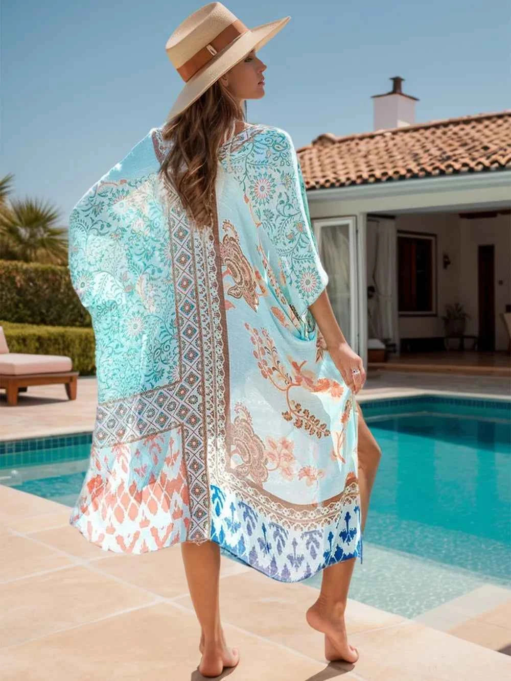 Printed Open Front Cover-Up Trendsi