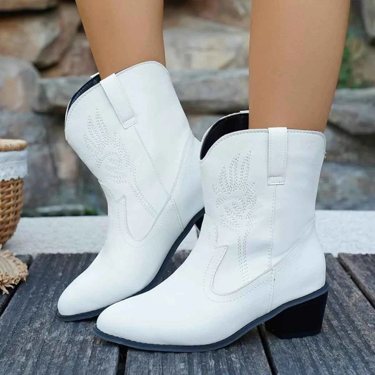 Point Toe Block Heels Boots Trendsi