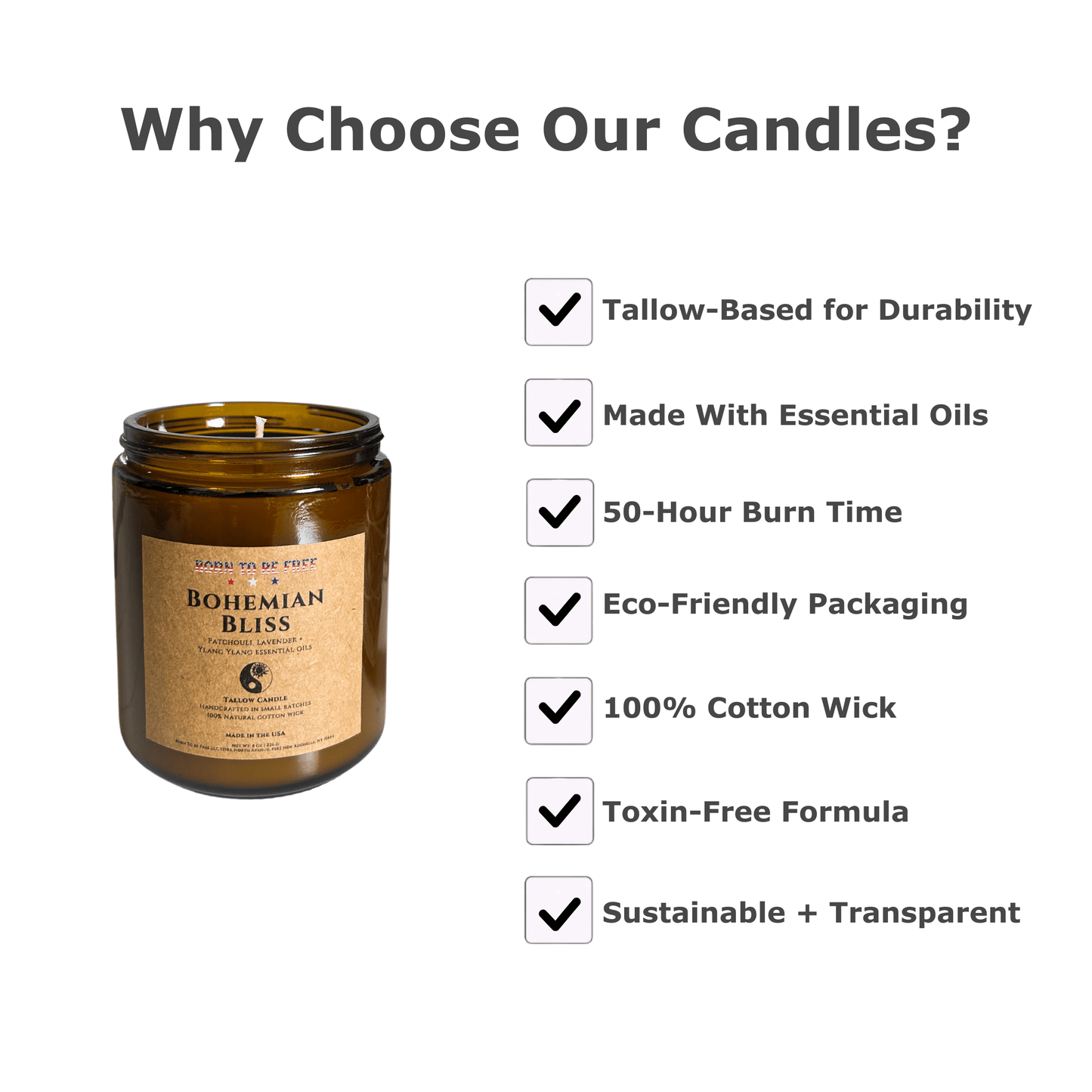 Bohemian Bliss Tallow Candle Born to be Free