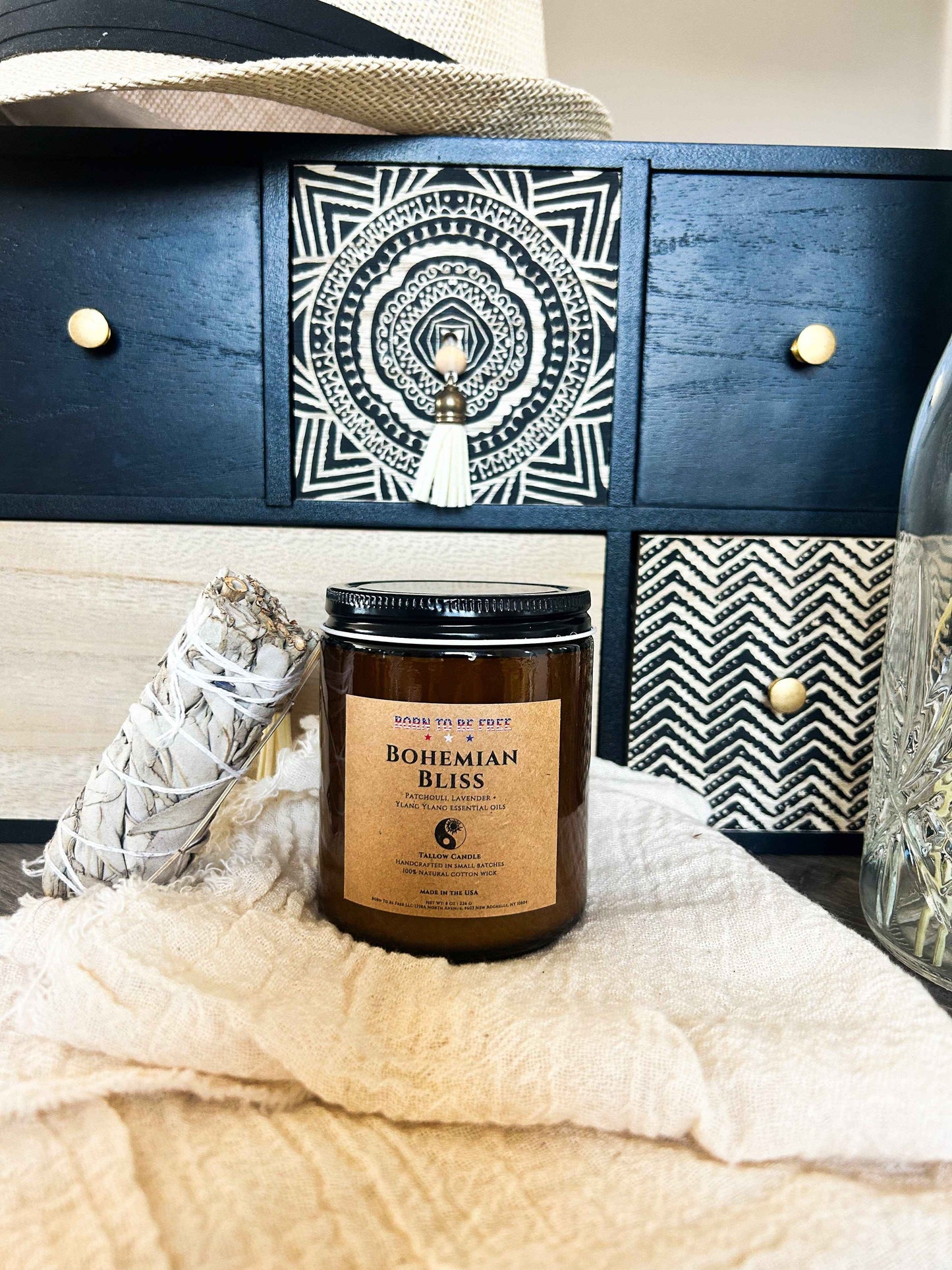 Bohemian Bliss Tallow Candle Born to be Free